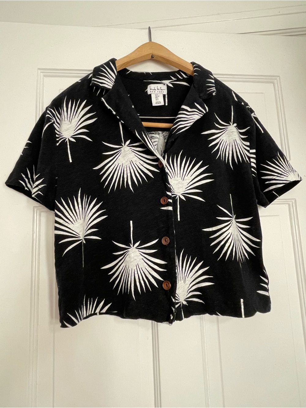 Nicole Miller Black Shirt and pant set with White Palm Print